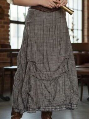 Soft Surroundings~ Gathered Brown Plaid Maxi Skirt~Victorian Steampunk~Size M